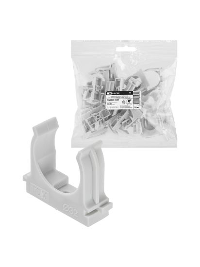 Изображение Крепеж-клипса для трубы 32 мм для прямого монтажа (25 шт.) серая TDM