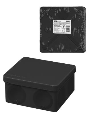 Изображение Распаячная коробка, двухкомпонентная, ОП 100х100х50 мм, IP66, 8 вх., черная, инд. штрихкод TDM