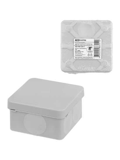 Изображение Распаячная коробка, двухкомпонентная, ОП 70х70х40 мм, IP66, 6 вх., серая, инд. штрихкод TDM