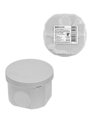 Изображение Распаячная коробка, двухкомпонентная, ОП D70х50 мм, IP66, 4 вх., серая, инд. штрихкод TDM