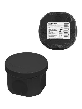 Изображение Распаячная коробка, двухкомпонентная, ОП D70х50 мм, IP66, 4 вх., черная, инд. штрихкод TDM