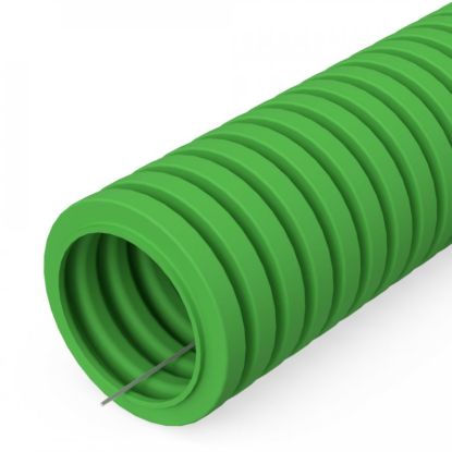 Изображение Труба гофрированная ПВХ лёгкая 350 Н зелёная с/з d20 мм (100м/4800м уп/пал) Промрукав