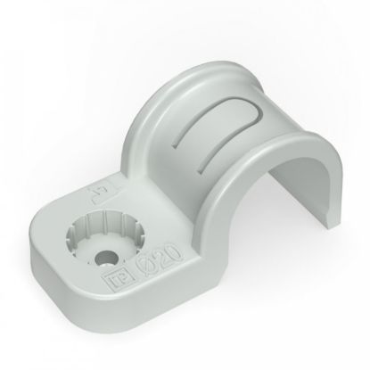 Изображение Крепеж-скоба пластиковая односторонняя для прямого монтажа атмосферостойкая серая в п/э d20 мм (50шт/600шт уп/кор) Промрукав