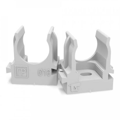 Изображение Крепеж-клипса для труб для прямого монтажа серая в п/э d16 мм (100шт/1100шт уп/кор) Промрукав