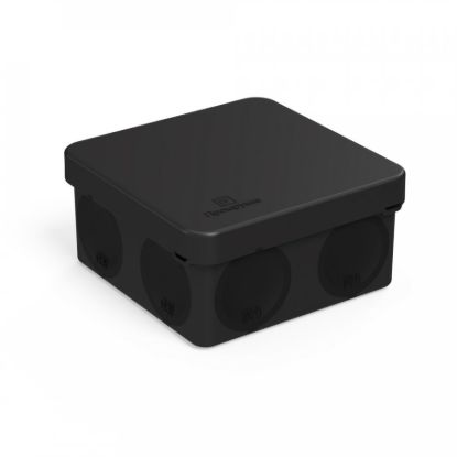 Изображение Коробка распределительная 60-0210-9005м для прямого монтажа двухкомпонентная безгалогенная (HF) чёрная 80х80х40 (8шт/уп) Промрукав