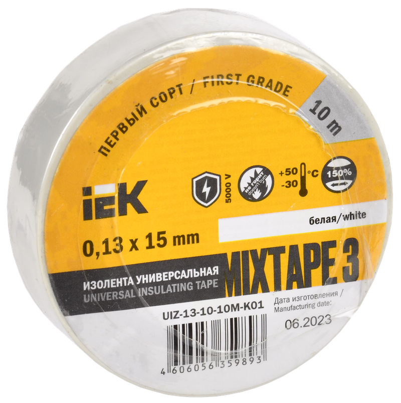 Изображение MIXTAPE BASIC Изолента 0,13х15мм белая 10м IEK
