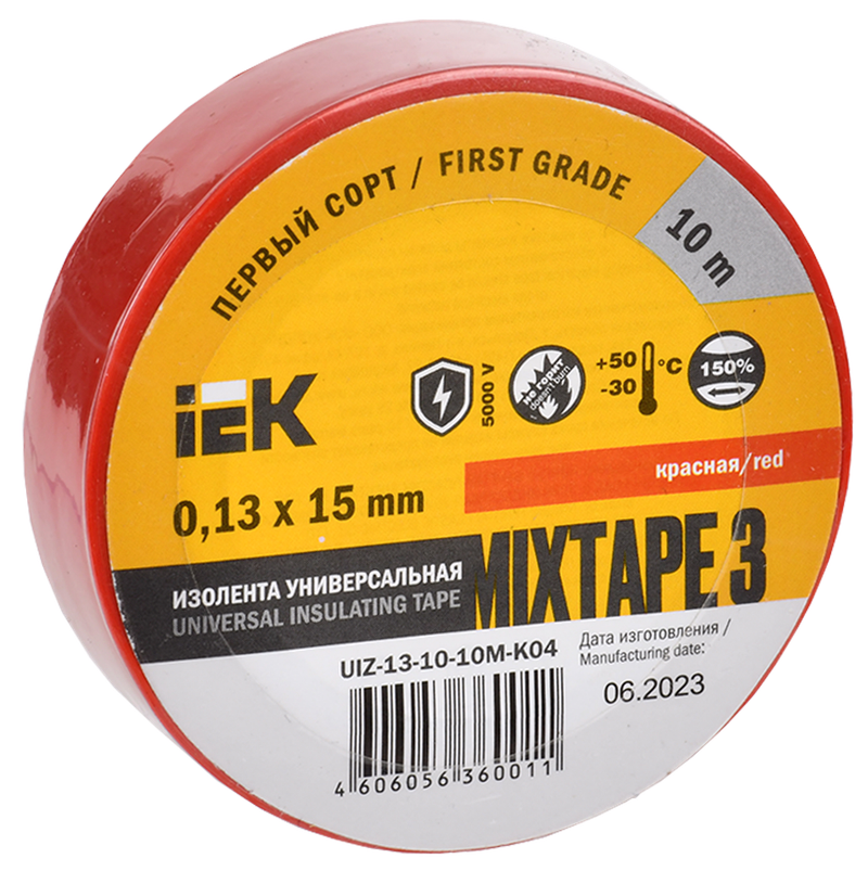Изображение MIXTAPE BASIC Изолента 0,13х15мм красная 10м IEK