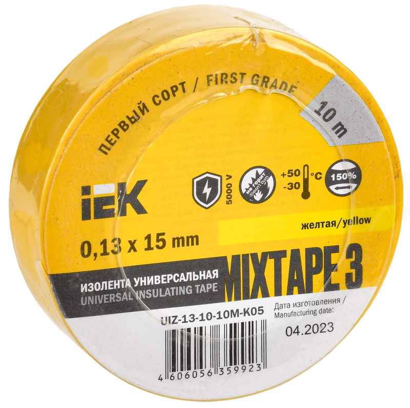 Изображение MIXTAPE BASIC Изолента 0,13х15мм желтая 10м IEK