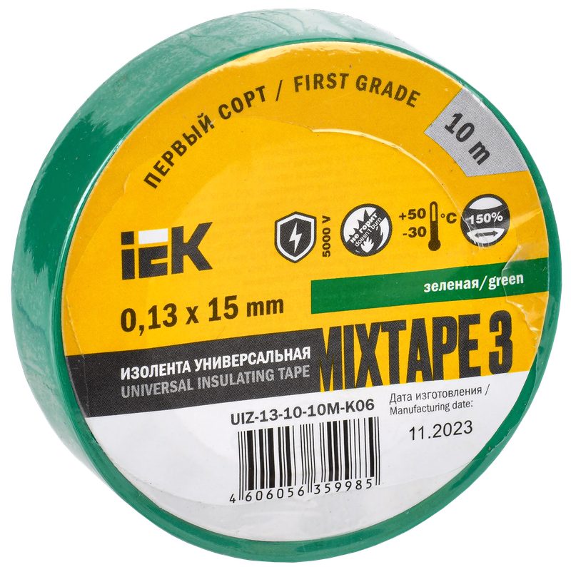 Изображение MIXTAPE BASIC Изолента 0,13х15мм зеленая 10м IEK