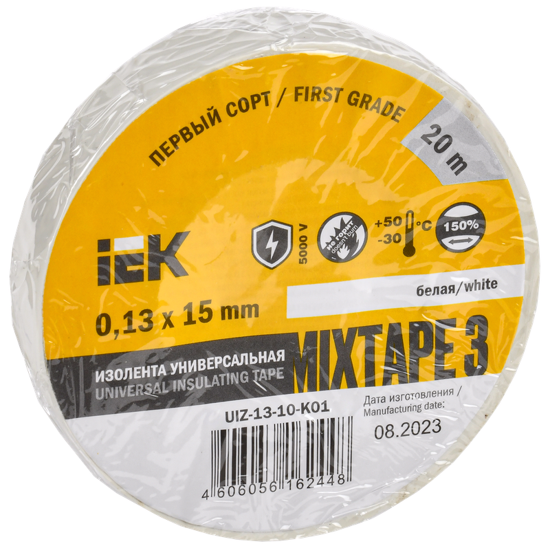 Изображение MIXTAPE BASIC Изолента 0,13х15мм белая 20м IEK