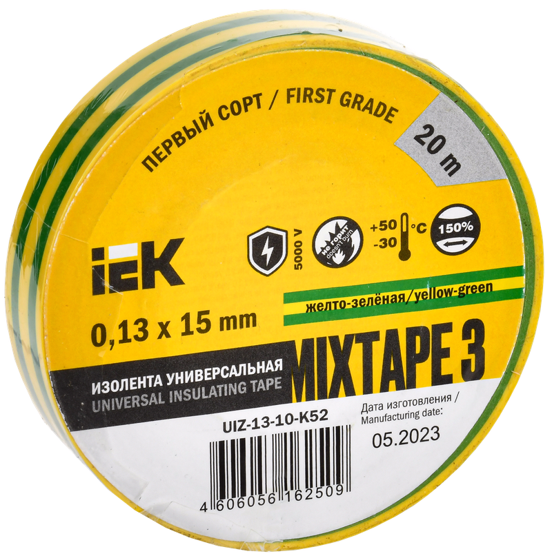 Изображение MIXTAPE BASIC Изолента 0,13х15мм желто-зеленая 20м IEK