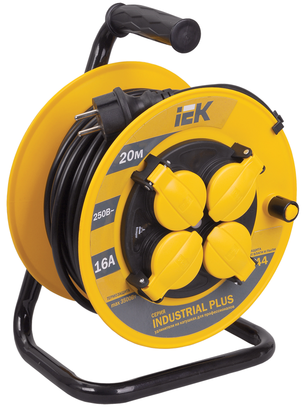 Изображение Катушка УК20 4 места IP44 с заземлением с термозащитой 3х1,5мм2 "Industrial plus" 20м IEK