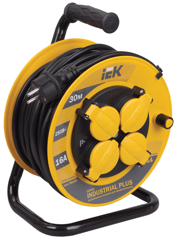 Изображение Катушка УК30 4 места IP44 с заземлением с термозащитой 3х1,5мм2 "Industrial plus" 30м IEK