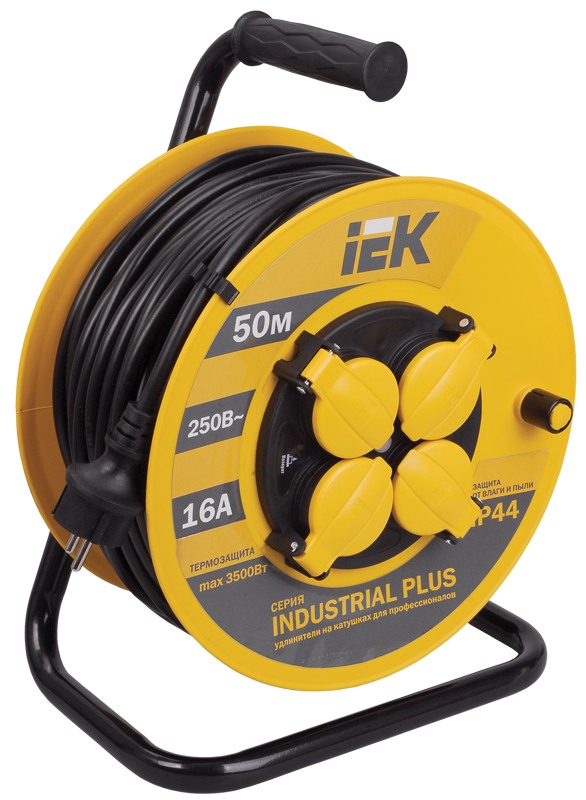 Изображение Катушка УК50 4 места IP44 с заземлением с термозащитой 3х1,5мм2 "Industrial plus" 50м IEK