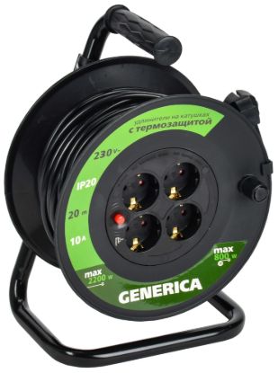 Изображение Катушка УК20 с термозащитой 4 места 2P+PE/20м 3х1,0мм2 GENERICA