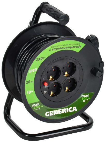 Изображение Катушка УК20 с термозащитой 4 места 2P+PE/20м 3х1,0мм2 GENERICA