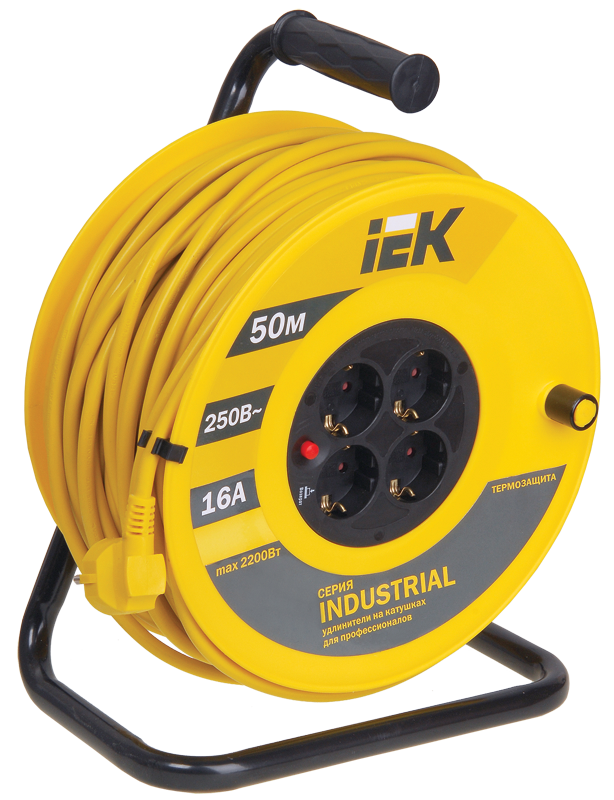 Изображение Катушка УК50 4 места с заземлением с термозащитой 3х1,5мм2 "Industrial" 50м IEK