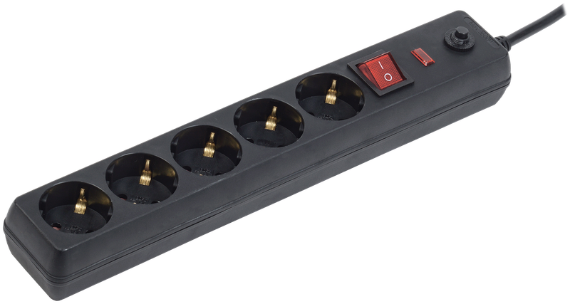 Изображение Сетевой фильтр СФ-05К 5 мест с заземлением 5м 3х1мм2 16А/250В черный IEK