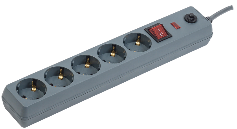 Изображение Сетевой фильтр СФ-05К 5 мест с заземлением 5м 3х1мм2 16А/250В серый IEK