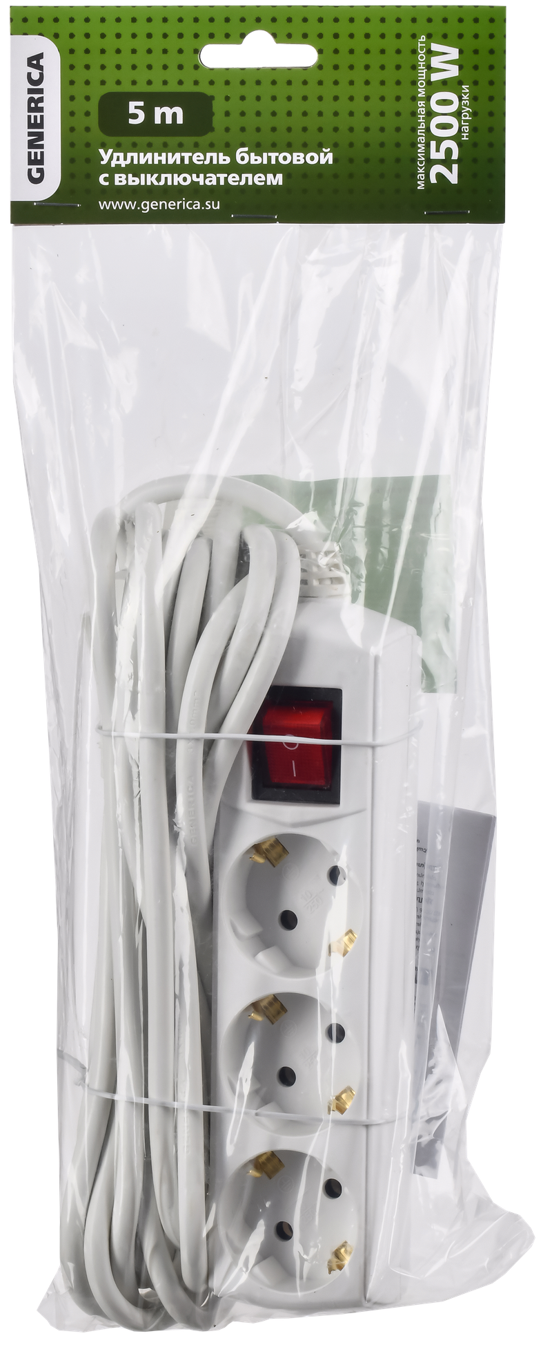 Изображение Удлинитель У03В 3 места с заземлением 5м 3х1мм2 10А/250В GENERICA