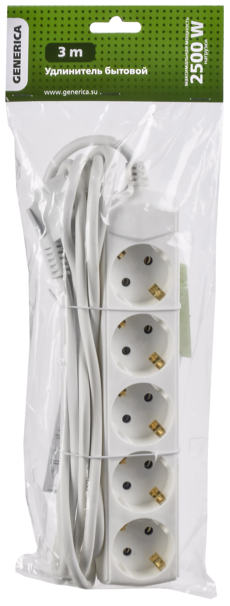 Изображение Удлинитель У05 5 мест с заземлением 3м 3х1мм2 10А/250В GENERICA