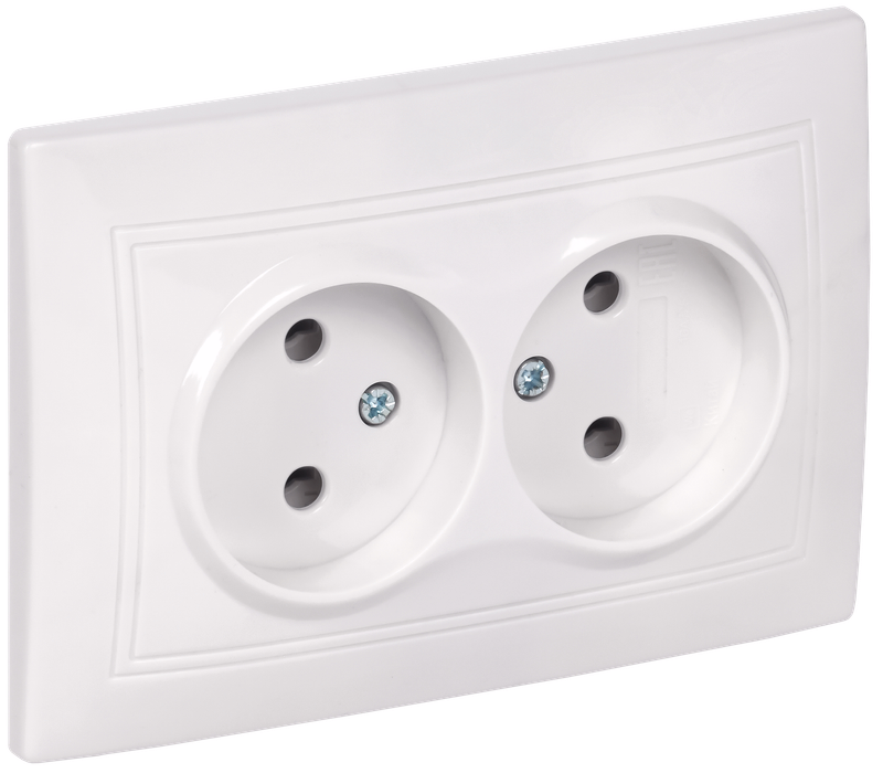 Изображение KVARTA Розетка 2-местная без заземления без защитных шторок 10А РС12-2-КБ белый GENERICA