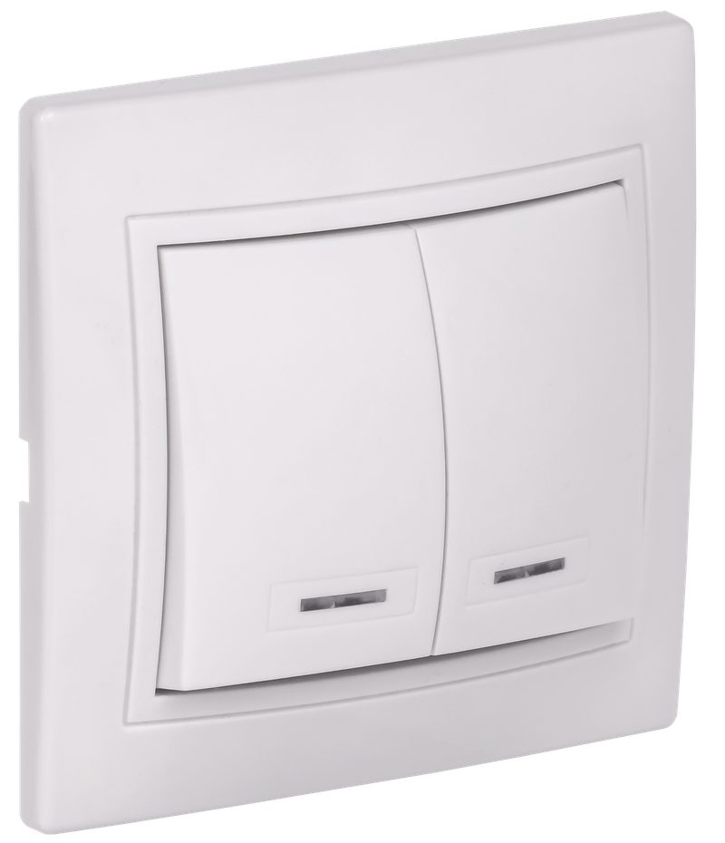 Изображение KVARTA Выключатель 2-клавишный с индикацией 10А ВС10-2-1-КБ белый GENERICA