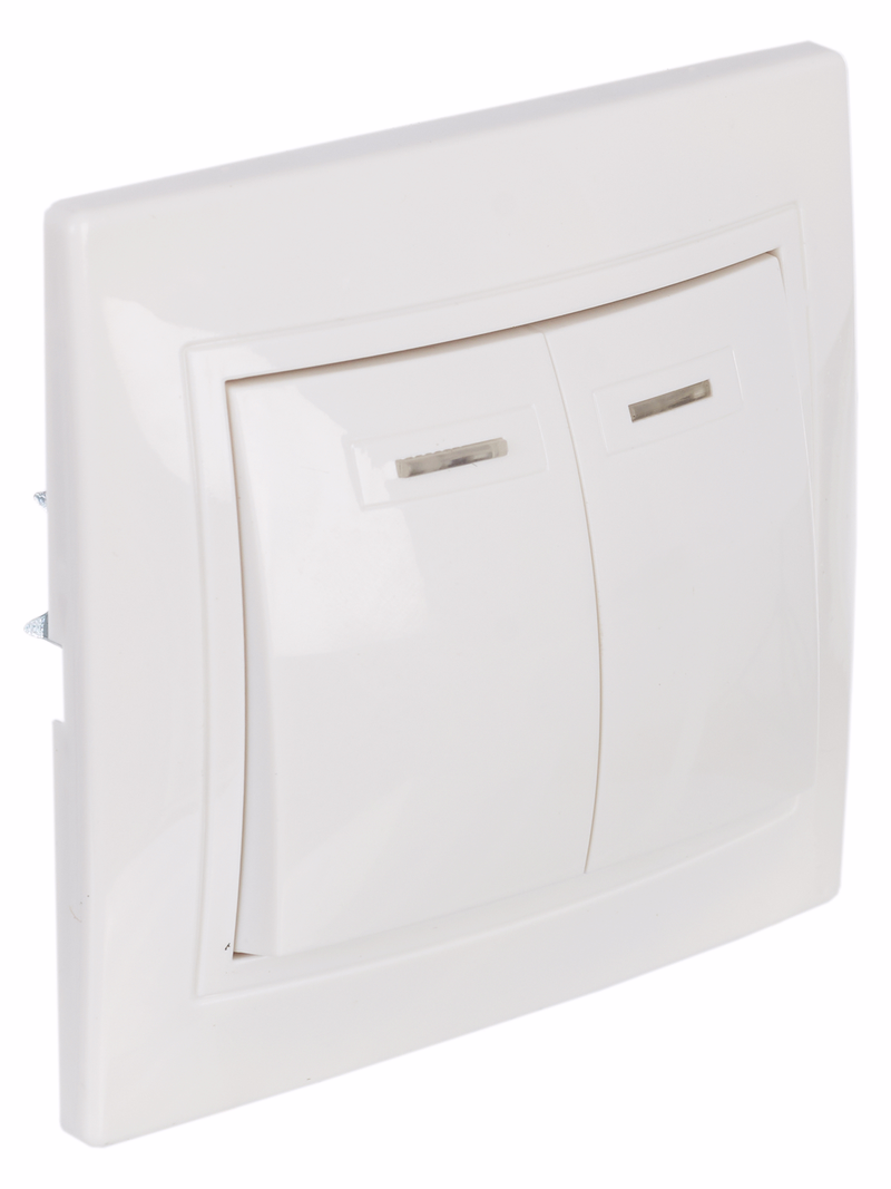 Изображение KVARTA Выключатель 2-клавишный с индикацией 10А ВС10-2-1-КБ белый GENERICA