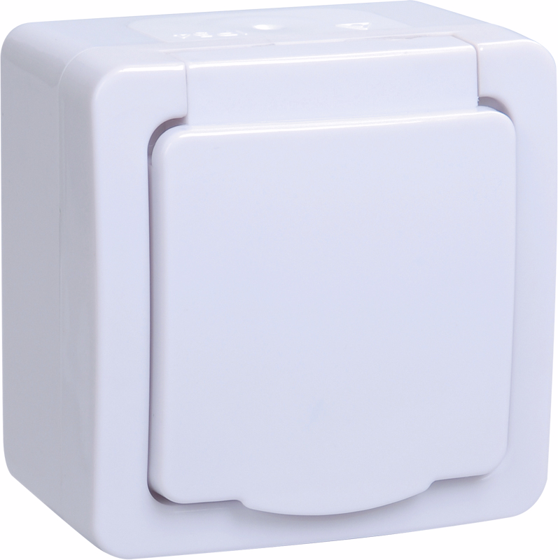 Изображение Розетка 1-местная для открытой установки РСб20-3-ГПБб с заземляющим контактом IP54 ГЕРМЕС PLUS (цвет крышки:белый) IEK