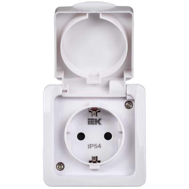 Изображение Розетка 1-местная для открытой установки РСб20-3-ГПБб с заземляющим контактом IP54 ГЕРМЕС PLUS (цвет крышки:белый) IEK