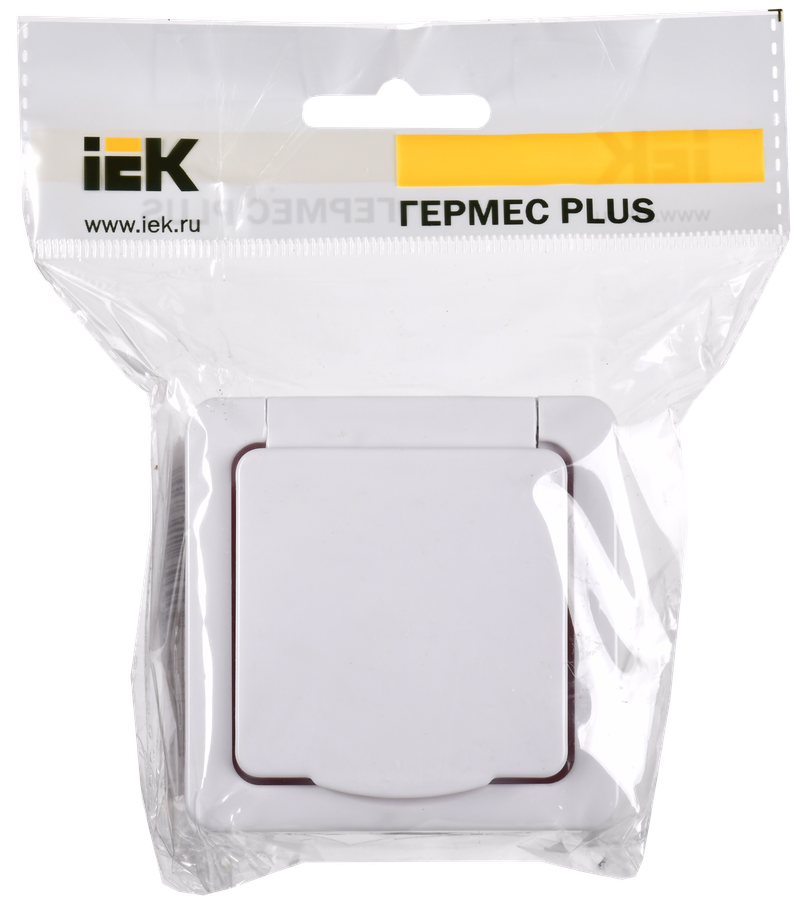 Изображение Розетка 1-местная для открытой установки РСб20-3-ГПБб с заземляющим контактом IP54 ГЕРМЕС PLUS (цвет крышки:белый) IEK