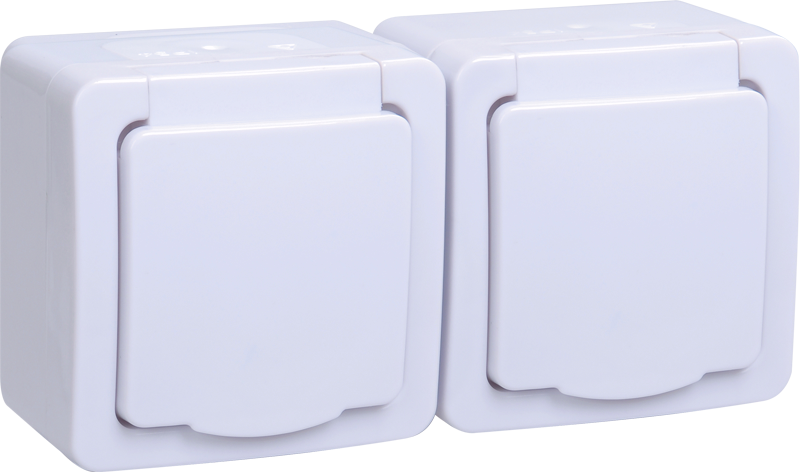 Изображение Розетка 2-местная для открытой установки РСб22-3-ГПБб с заземляющим контактом IP54 ГЕРМЕС PLUS (цвет крышки:белый) IEK