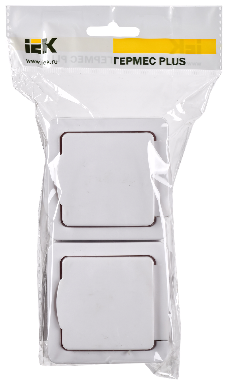 Изображение Розетка 2-местная для открытой установки РСб22-3-ГПБб с заземляющим контактом IP54 ГЕРМЕС PLUS (цвет крышки:белый) IEK