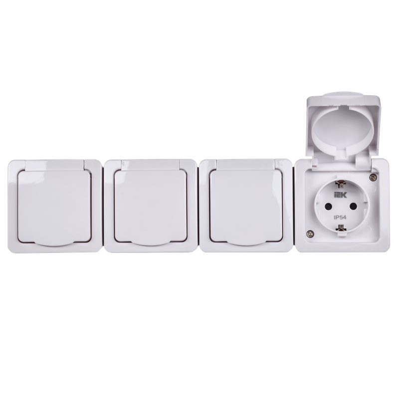 Изображение Розетка 4-местная для открытой установки РСб24-3-ГПБб с заземляющим контактом IP54 ГЕРМЕС PLUS белый IEK