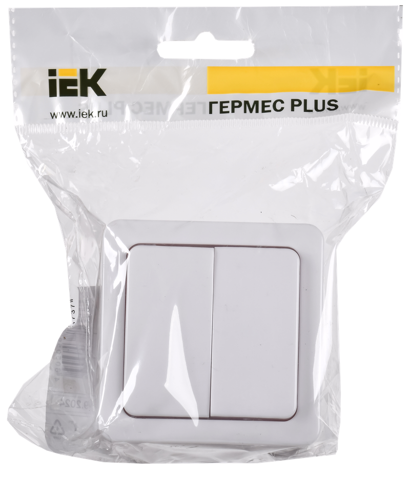 Изображение Выключатель 2-клавишный для открытой установки ВС20-2-0-ГПБ IP54 ГЕРМЕС PLUS (цвет клавиши: белый) IEK