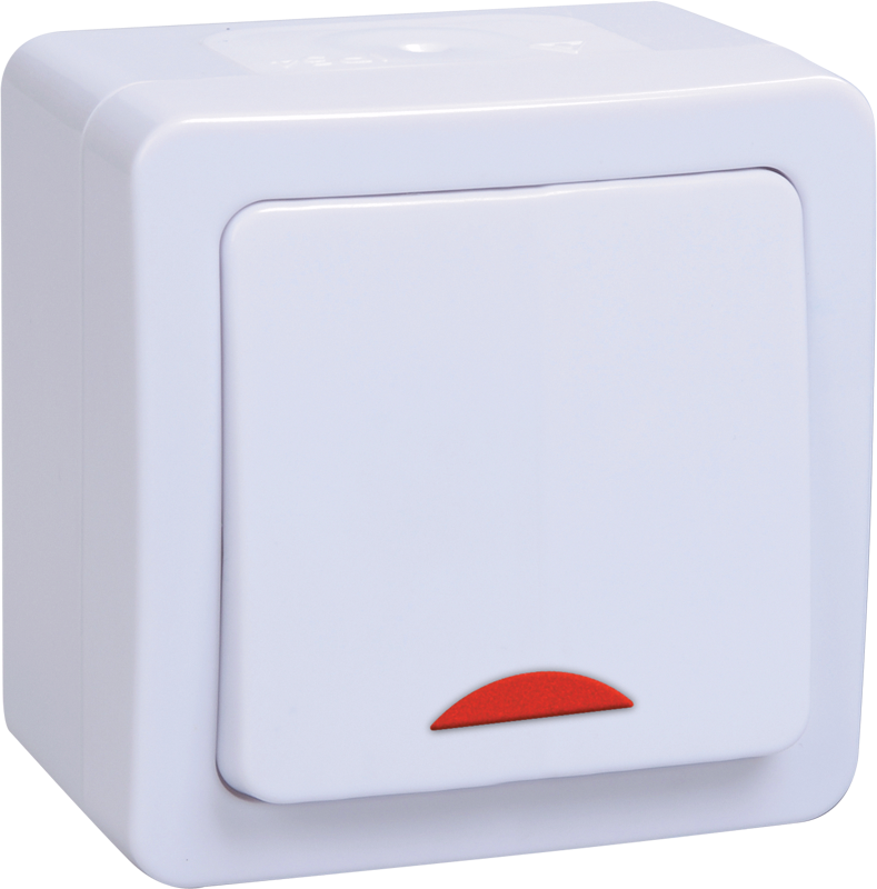 Изображение Выключатель 1-клавишный для открытой установки с индикацией ВС20-1-1-ГПБ IP54 ГЕРМЕС PLUS (цвет клавиши: белый) IEK