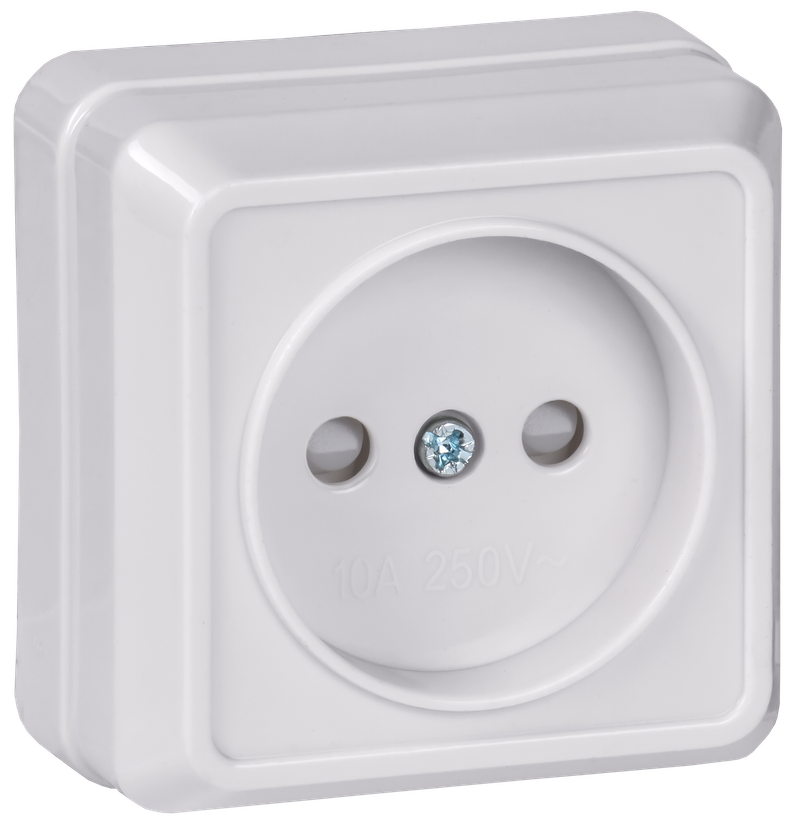 Изображение OKTAVA Розетка 1-местная без заземления с защитными шторками для открытой установки 10А РСш20-2-ОБ белый GENERICA