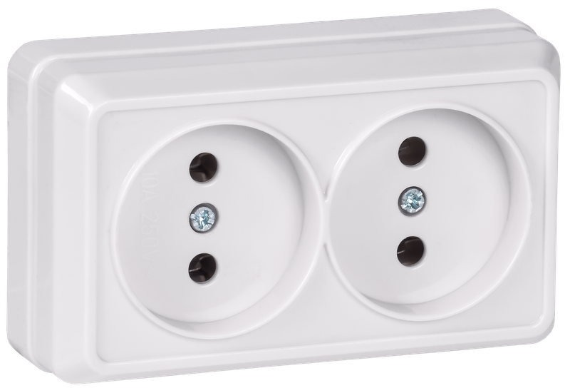 Изображение OKTAVA Розетка 2-местная без заземления для открытой установки 10А РС22-2-ОБ белый GENERICA