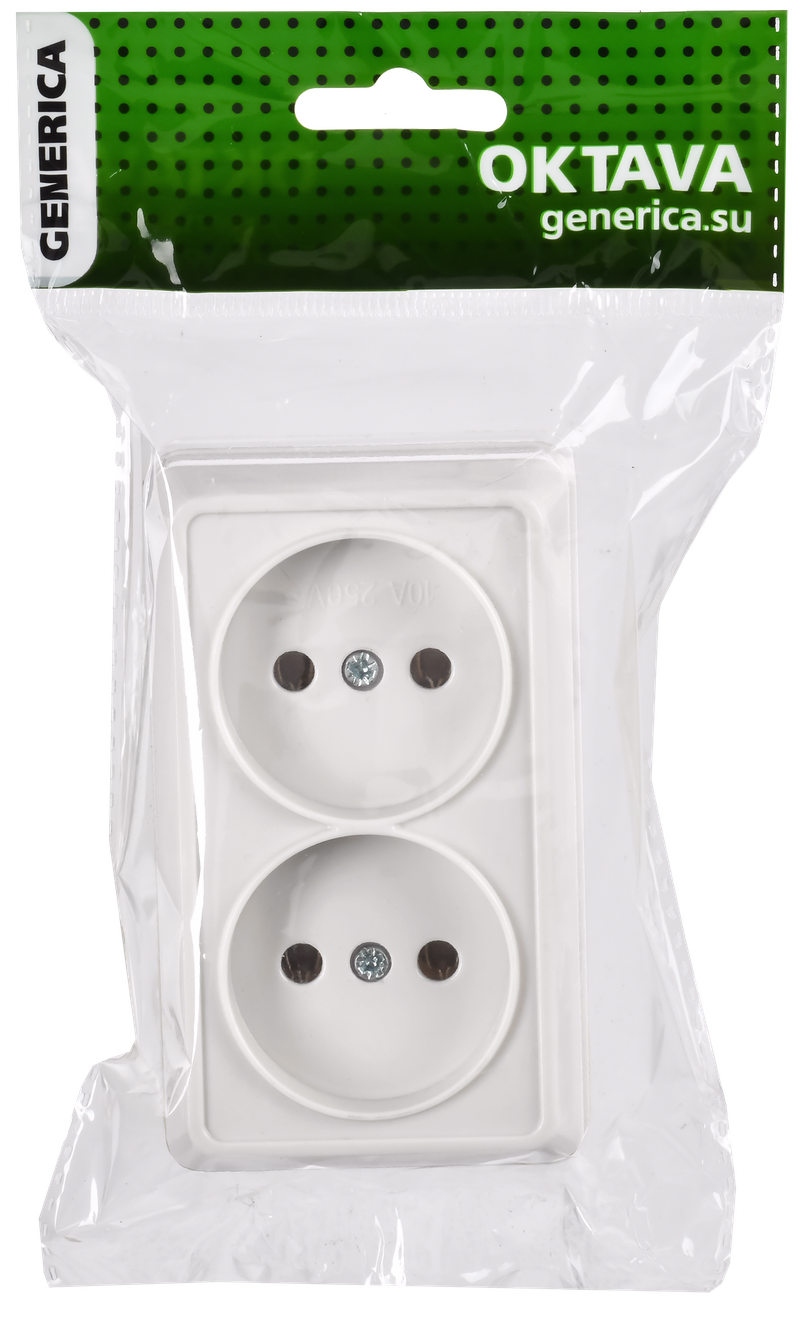 Изображение OKTAVA Розетка 2-местная без заземления для открытой установки 10А РС22-2-ОБ белый GENERICA