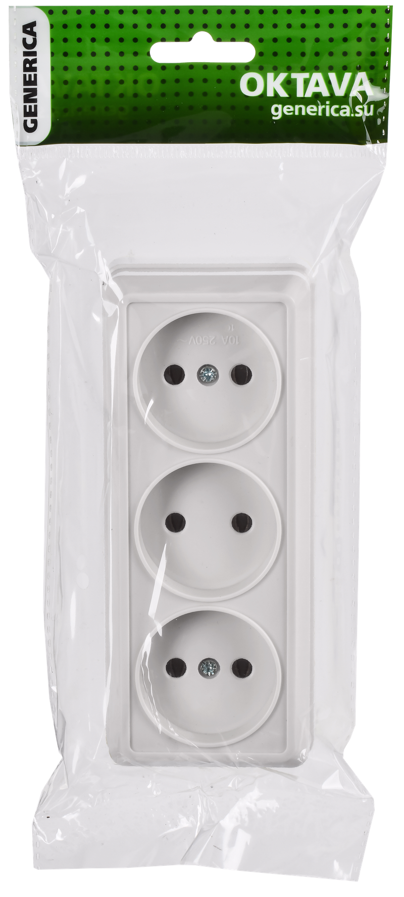 Изображение OKTAVA Розетка 3-местная без заземления для открытой установки 10А РС23-2-ОБ белый GENERICA