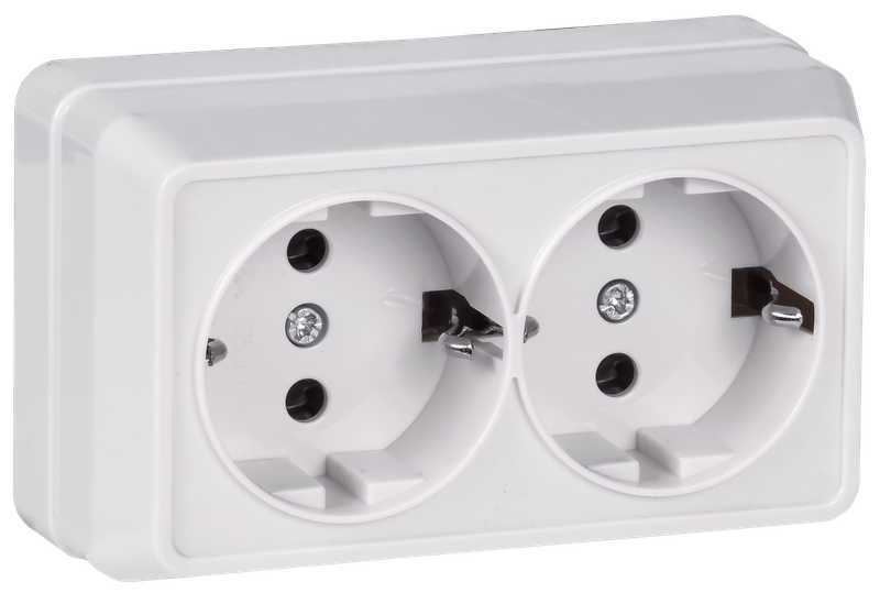 Изображение OKTAVA Розетка 2-местная с заземлением для открытой установки 16А РС22-3-ОБ белый GENERICA