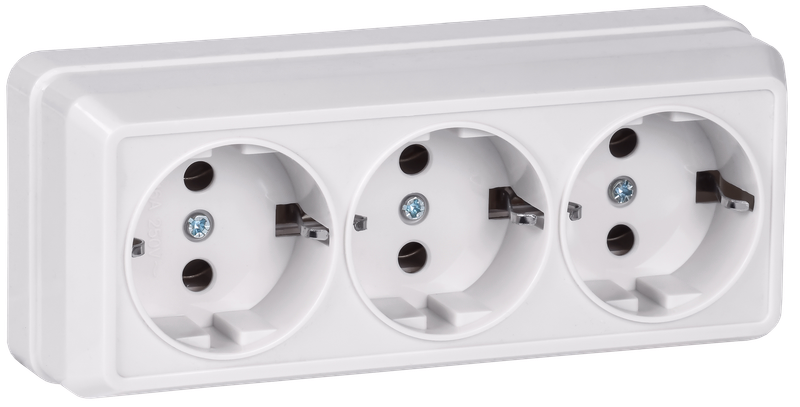 Изображение OKTAVA Розетка 3-местная с заземлением для открытой установки 16А РС23-3-ОБ белый GENERICA