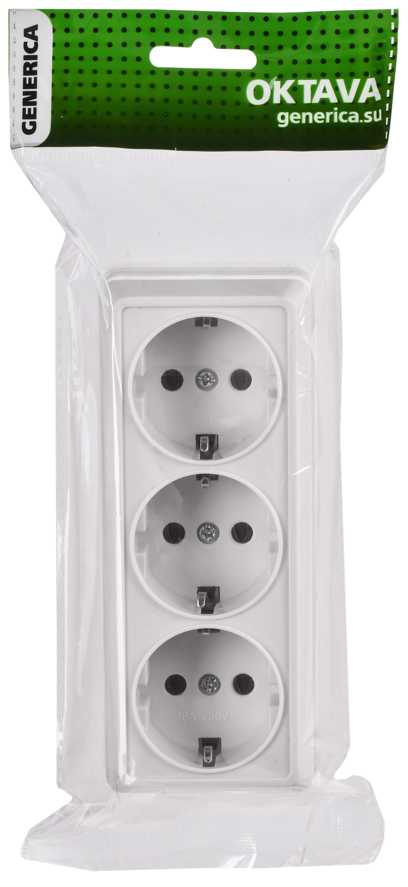 Изображение OKTAVA Розетка 3-местная с заземлением для открытой установки 16А РС23-3-ОБ белый GENERICA