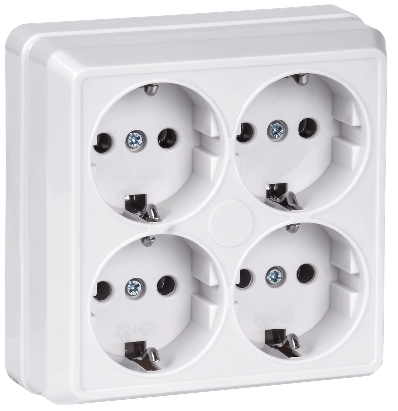 Изображение OKTAVA Розетка 4-местная с заземлением для открытой установки 16А РС24-3-ОБ белый GENERICA