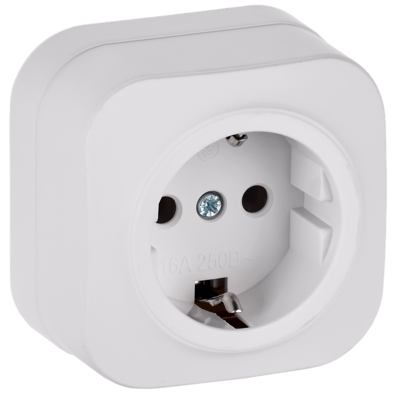 Изображение GLORY Розетка 1-местная для открытой установки с заземлением без защитных шторок 16А РС20-3-ХБм белый матовый IEK