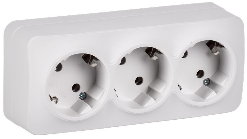 Изображение GLORY Розетка 3-местная для открытой установки с заземлением без защитных шторок 16А РС23-3-ХБм белый матовый IEK