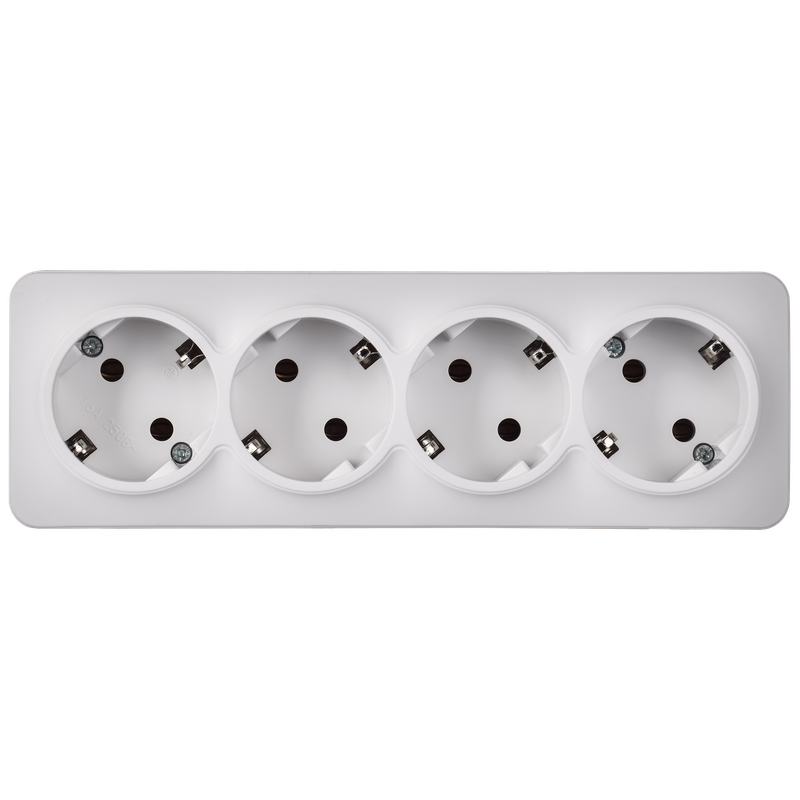 Изображение GLORY Розетка 4-местная для открытой установки с заземлением без защитных шторок 16А РС24-3-ХБм белый матовый IEK