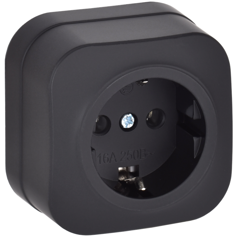 Изображение GLORY Розетка 1-местная для открытой установки с заземлением без защитных шторок 16А РС20-3-ХЧм черный матовый IEK