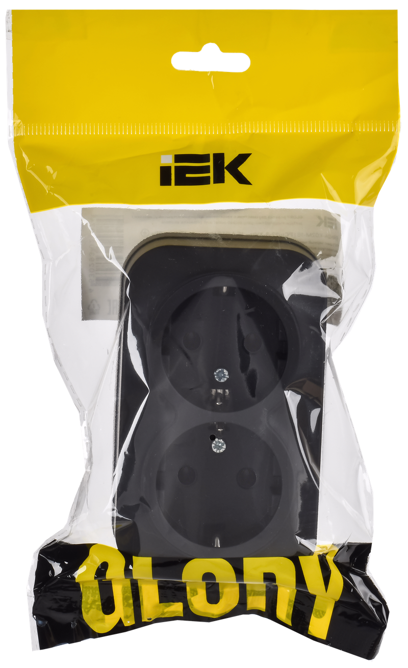 Изображение GLORY Розетка 2-местная для открытой установки с заземлением без защитных шторок 16А РС22-3-ХЧм черный матовый IEK