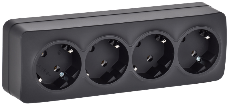 Изображение GLORY Розетка 4-местная для открытой установки с заземлением без защитных шторок 16А РС24-3-ХЧм черный матовый IEK